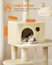 Cat Tree – Plush – Light Grey – Stable with Cat Cave, 143 cm