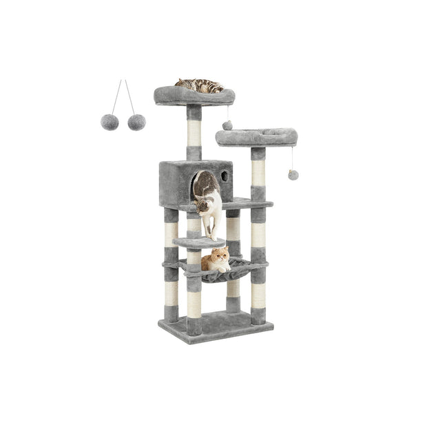 Cat Tree – Plush – Light Grey – Stable with Cat Cave, 143 cm