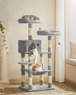 Cat Tree – Wood and Fabric – Light Grey – Dual Platforms with Cat Cave and Stability Features