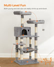 Cat Tree – Wood and Fabric – Light Grey – Dual Platforms with Cat Cave and Stability Features