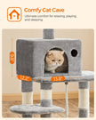 Cat Tree – Wood and Fabric – Light Grey – Dual Platforms with Cat Cave and Stability Features