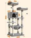 Cat Tree – Wood and Fabric – Light Grey – Dual Platforms with Cat Cave and Stability Features