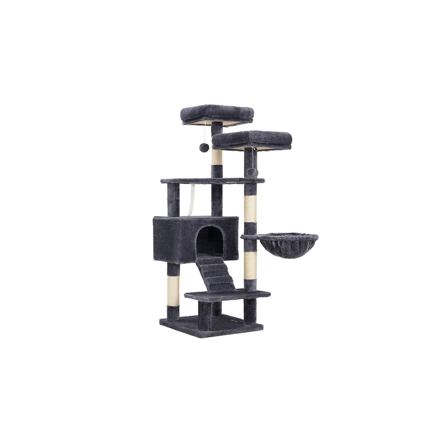 Cat Tree Tower – Wood and Plush – Light Grey – Multi-Level Activity Centre