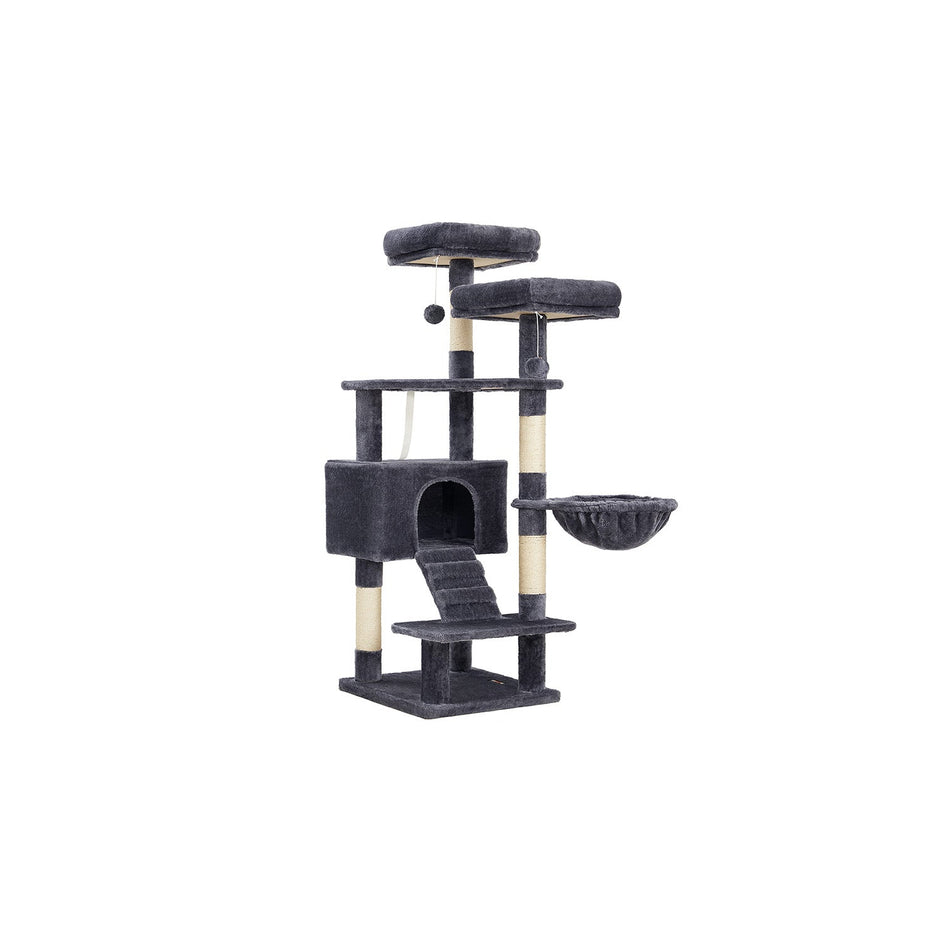 Cat Tree Tower – Wood and Plush – Light Grey – Multi-Level Activity Centre