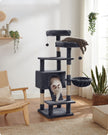Cat Tree Tower – Wood and Plush – Light Grey – Multi-Level Activity Centre