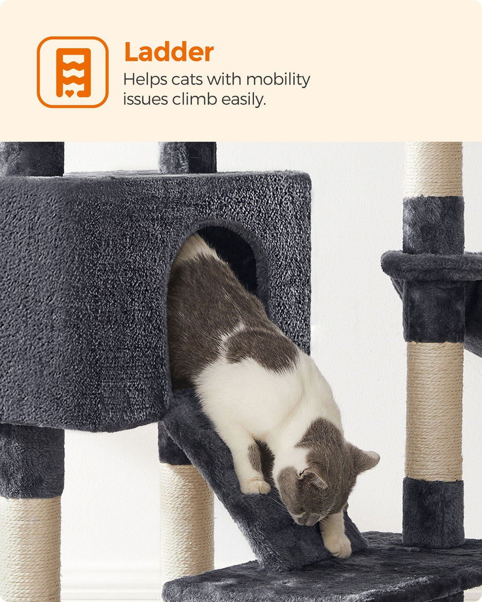 Cat Tree Tower – Wood and Plush – Light Grey – Multi-Level Activity Centre
