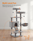 Cat Tower – Particle Board – Light Grey – Includes Hammock and Pompoms