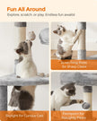 Cat Tower – Particle Board – Light Grey – Includes Hammock and Pompoms