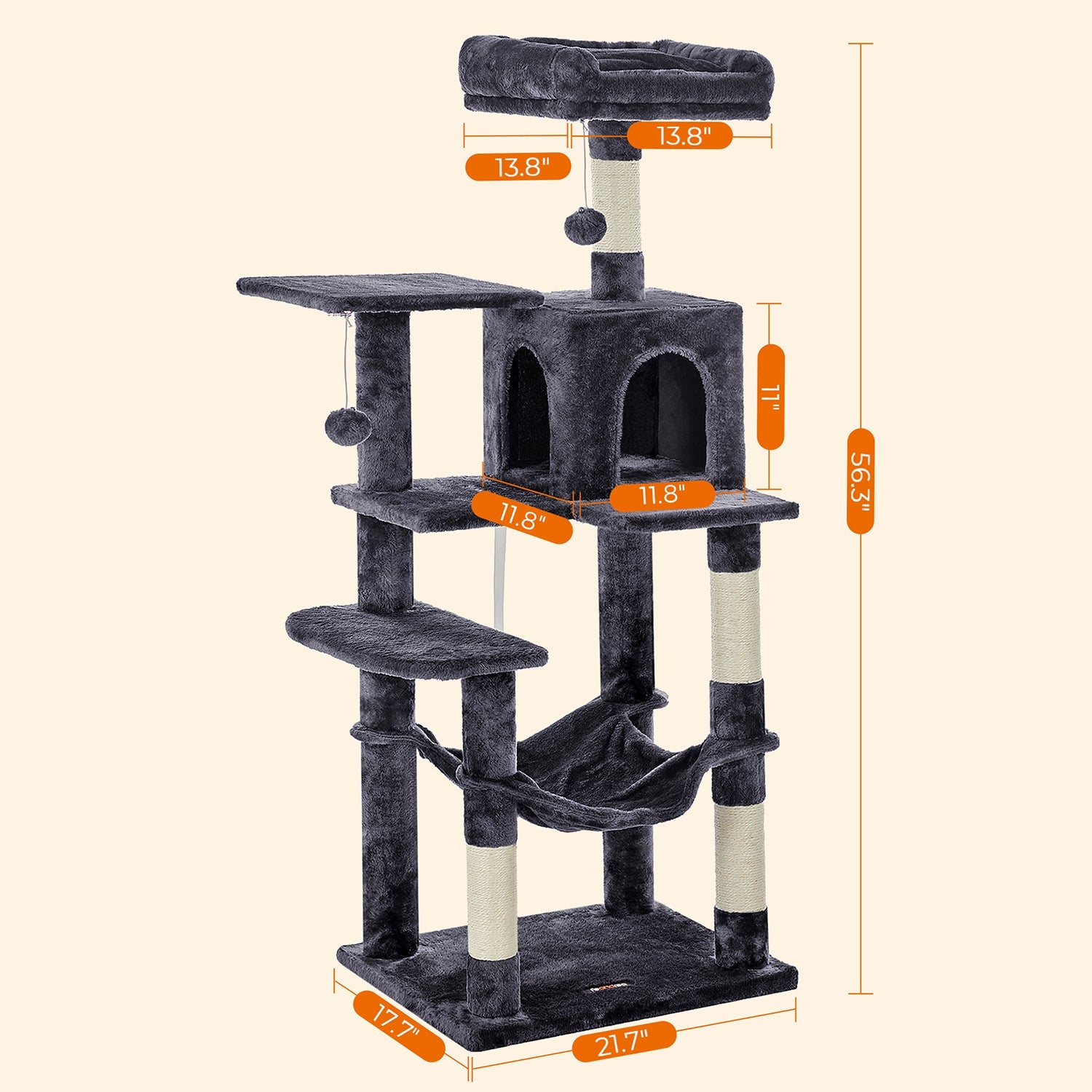 Cat Tower – PCT – Light Grey – Includes Hammock