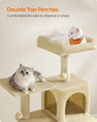 Cat Tree – Plush – Beige – Features 4 Scratching Posts and Hammock, 143 cm
