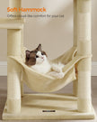 Cat Tree – Plush – Beige – Features 4 Scratching Posts and Hammock, 143 cm