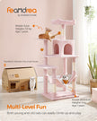Multi-Level Cat Condo – Plush – Light Grey – Includes Scratching Posts, Perches, Cave, and Hammock