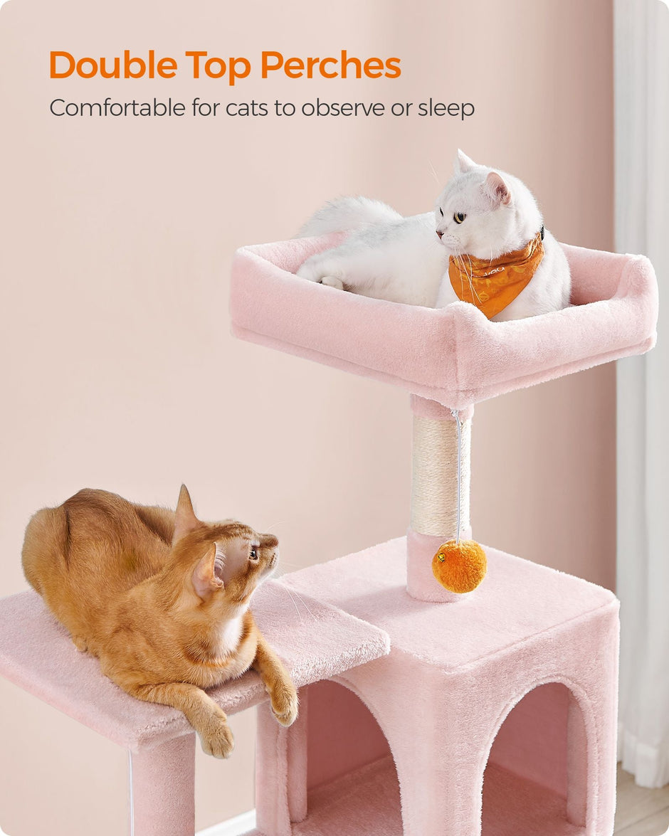 Multi-Level Cat Condo – Plush – Light Grey – Includes Scratching Posts, Perches, Cave, and Hammock