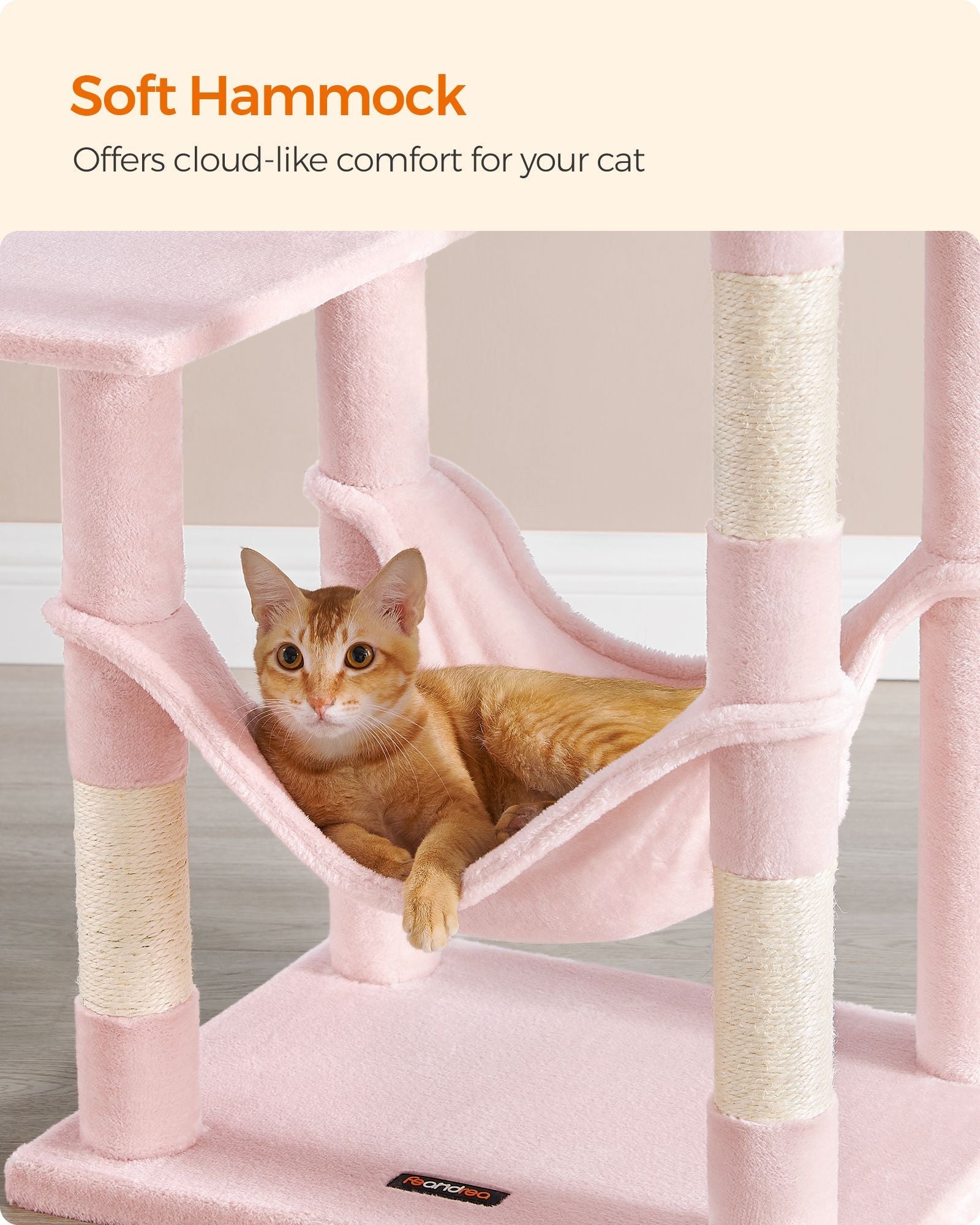 Multi-Level Cat Condo – Plush – Light Grey – Includes Scratching Posts, Perches, Cave, and Hammock