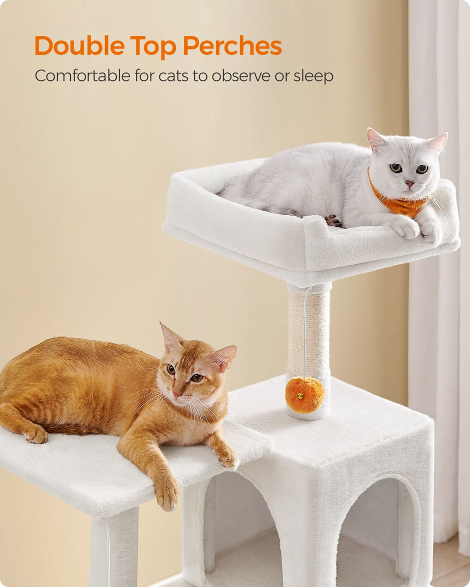 Multi-Level Cat Condo – Plush – Light Grey – Includes Scratching Posts, Perches, Cave, and Hammock