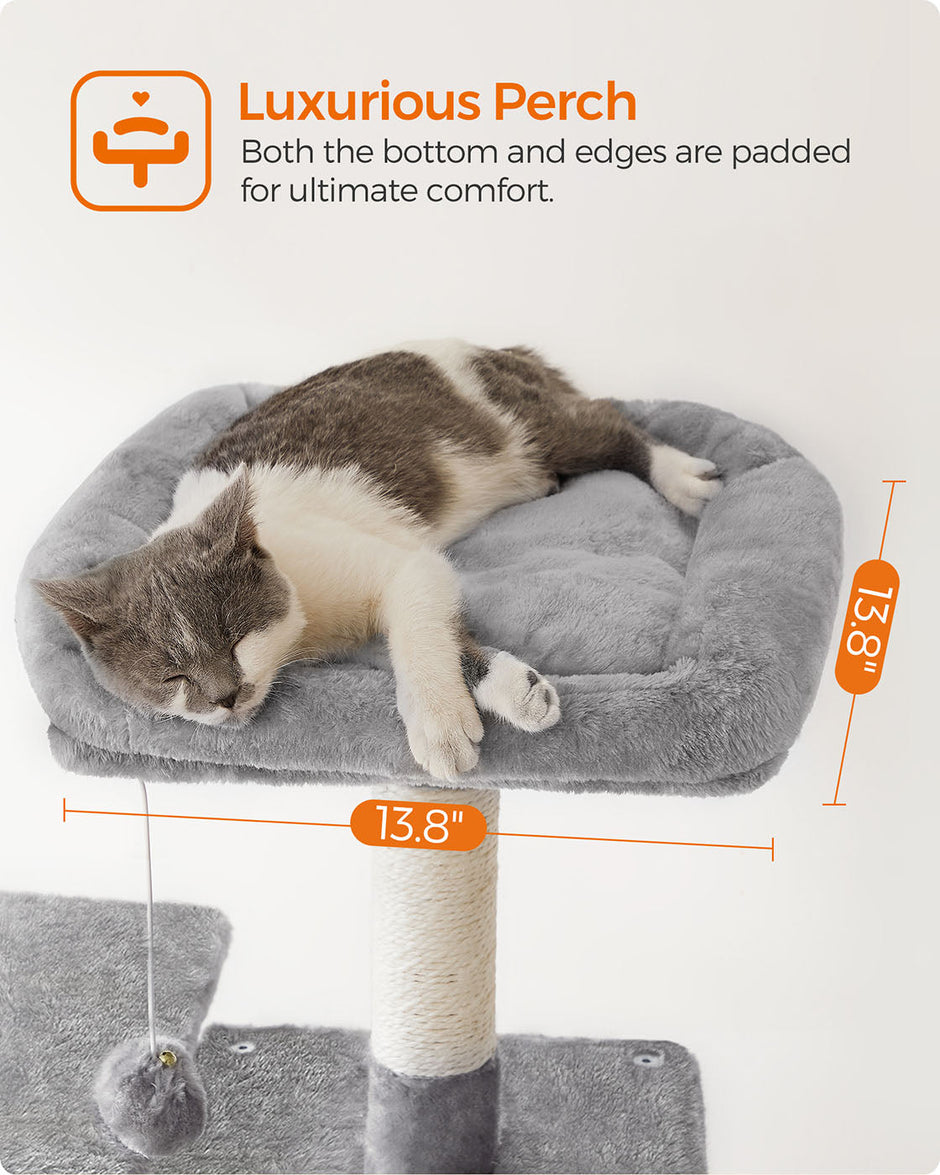 Cat Condo – Wood – Light Grey – Includes Hammock and Pompoms