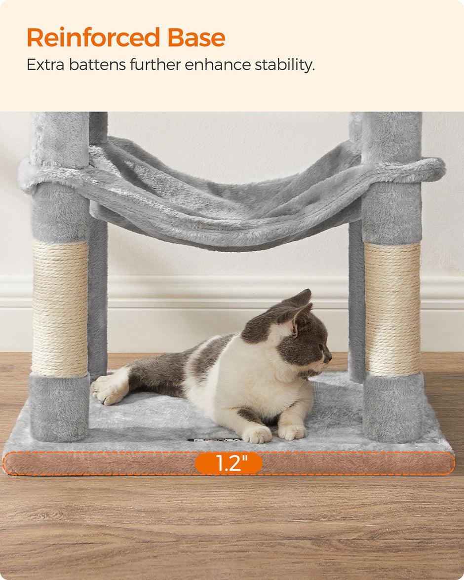 Cat Condo – Wood – Light Grey – Includes Hammock and Pompoms