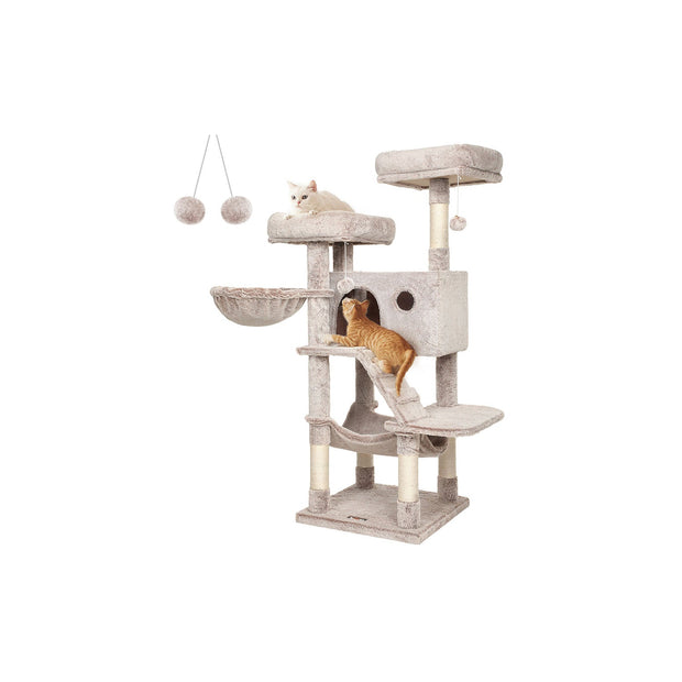 Cat Tower – Ultra-Soft Fabric – White-Brown Ombré – Designed for Large Cats