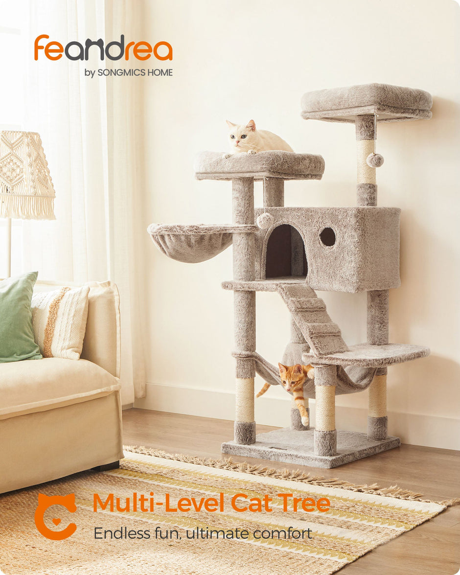 Cat Tower – Ultra-Soft Fabric – White-Brown Ombré – Designed for Large Cats