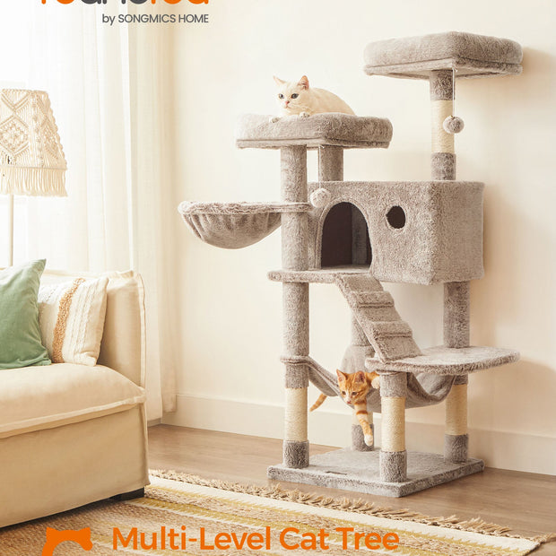 Cat Tower – Ultra-Soft Fabric – White-Brown Ombré – Designed for Large Cats