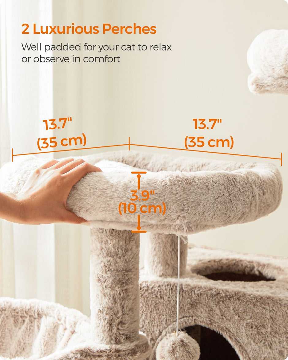 Cat Tower – Ultra-Soft Fabric – White-Brown Ombré – Designed for Large Cats
