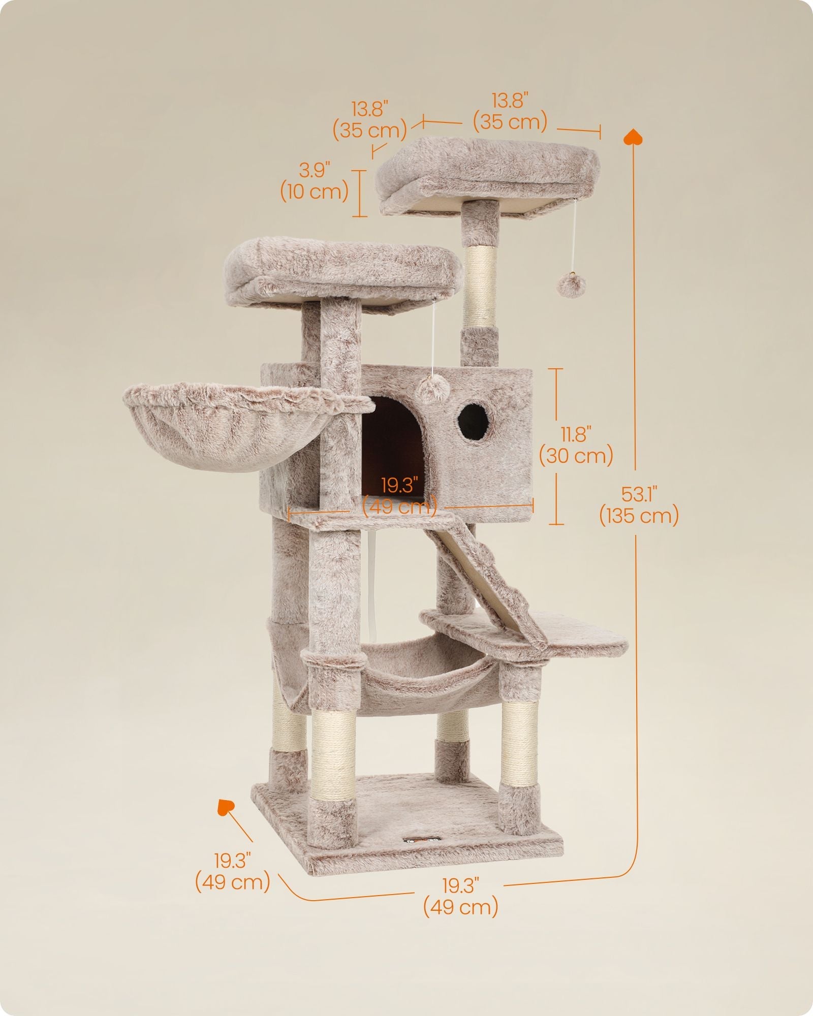 Cat Tower – Ultra-Soft Fabric – White-Brown Ombré – Designed for Large Cats