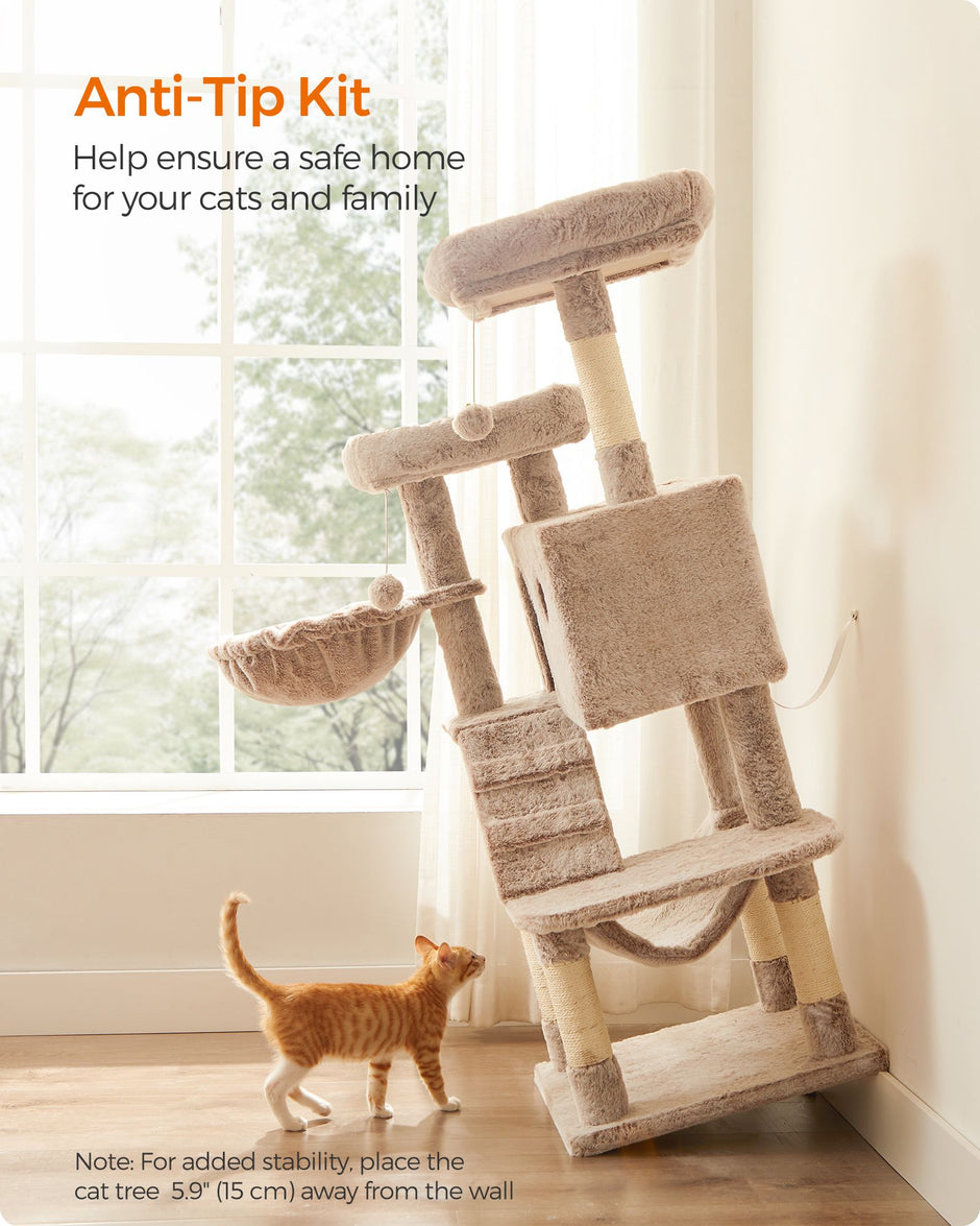 Cat Tower – Ultra-Soft Fabric – White-Brown Ombré – Designed for Large Cats
