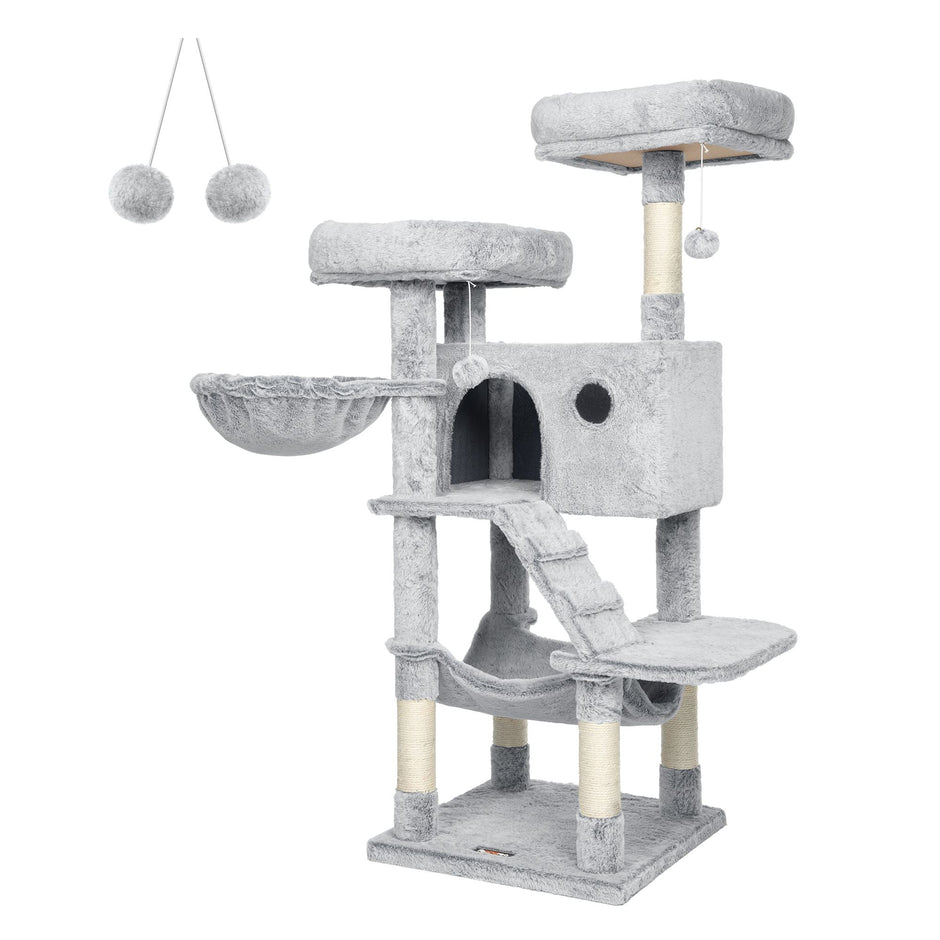 Cat Tower – Ultra-Soft Fabric – White-Grey Ombré – Designed for Large Cats