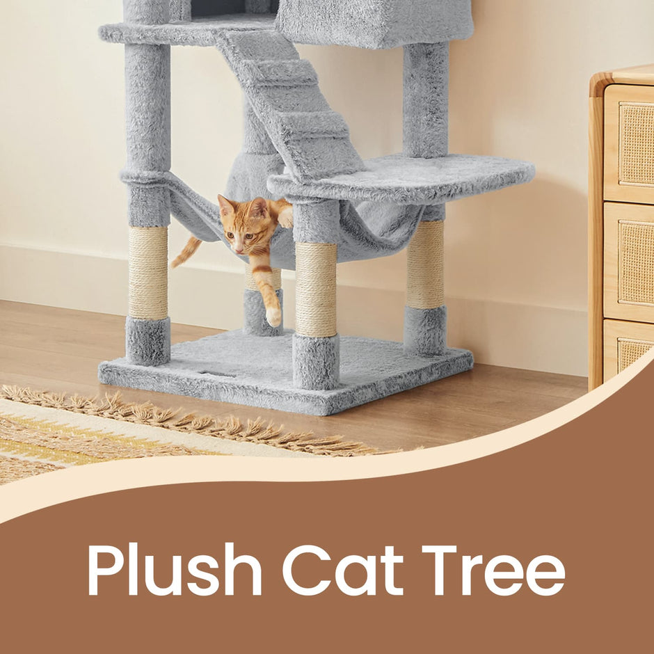 Cat Tree – Ultra-Soft Fabric – White-Grey Ombré – Designed for Large Cats