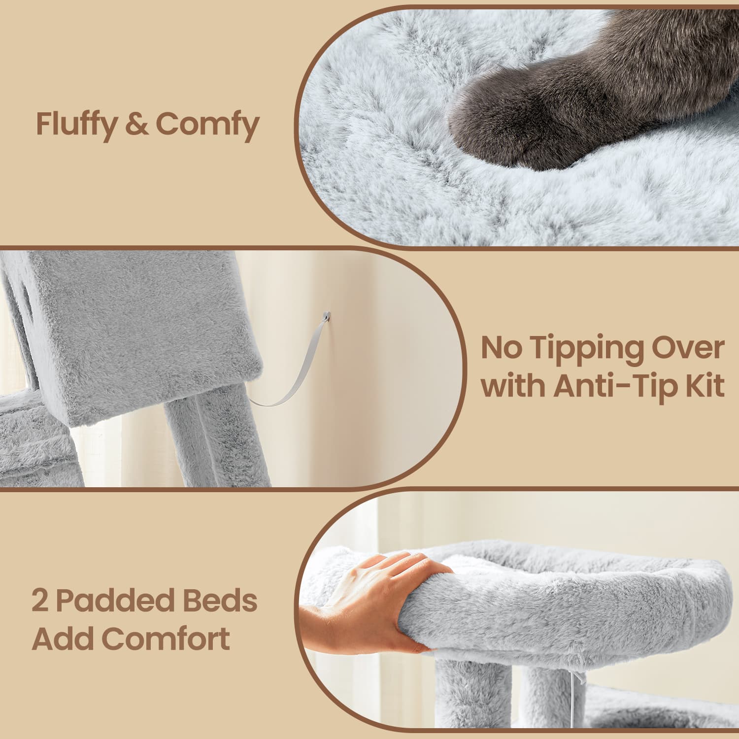 Cat Tree – Ultra-Soft Fabric – White-Grey Ombré – Designed for Large Cats
