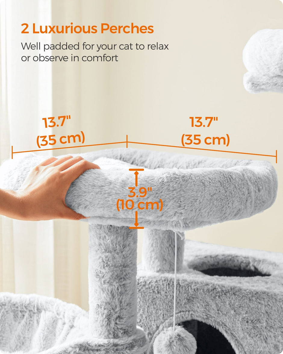 Cat Tower – Ultra-Soft Fabric – White-Grey Ombré – Designed for Large Cats