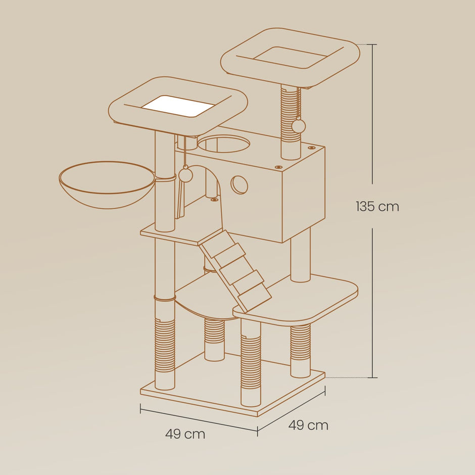 Cat Tree – Ultra-Soft Fabric – White-Grey Ombré – Designed for Large Cats