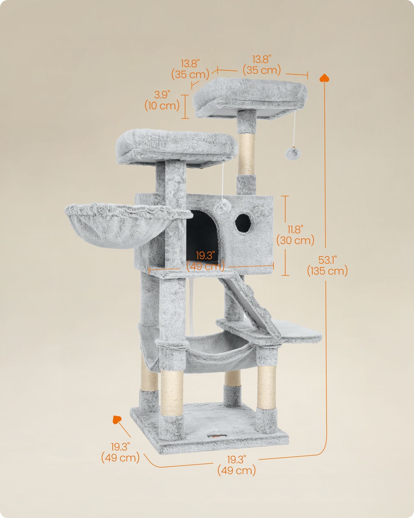 Cat Tower – Ultra-Soft Fabric – White-Grey Ombré – Designed for Large Cats