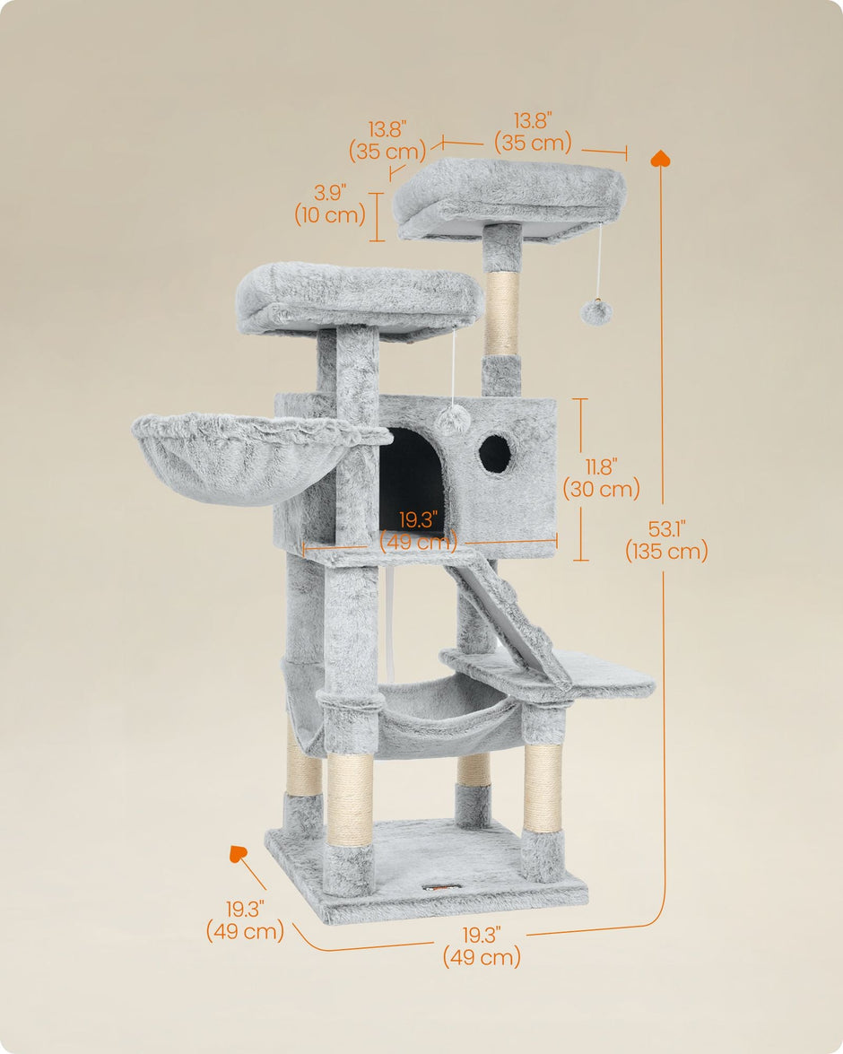 Cat Tower – Ultra-Soft Fabric – White-Grey Ombré – Designed for Large Cats