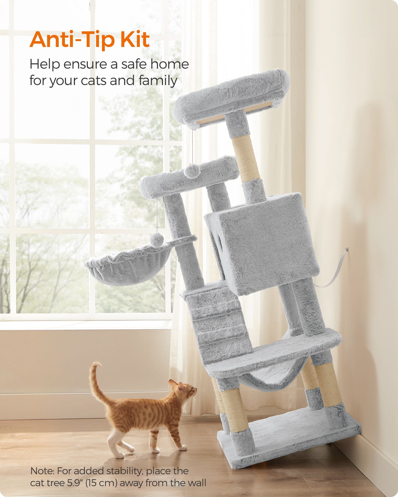 Cat Tower – Ultra-Soft Fabric – White-Grey Ombré – Designed for Large Cats