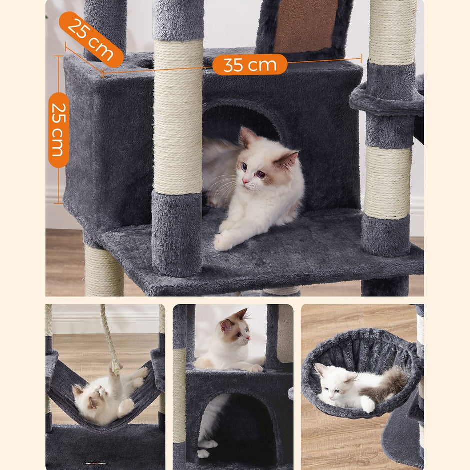 Large Cat Tower – Engineered Wood – Light Grey – 13 Scratching Posts