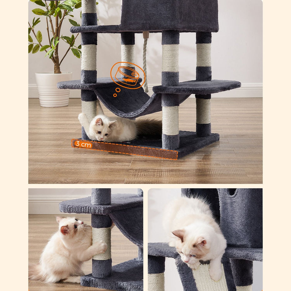 Large Cat Tower – Engineered Wood – Light Grey – 13 Scratching Posts