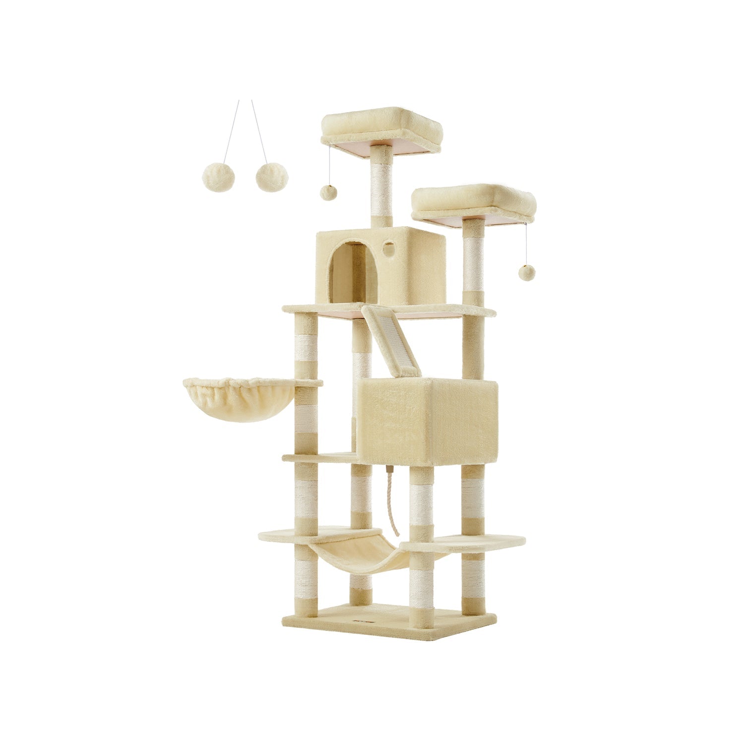 Large Cat Tree – Engineered Wood – Beige – Multi-Level with 13 Scratching Posts