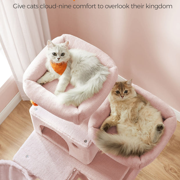 Large Multi-Level Cat Tree – Wood – Jelly Pink – 13 Scratching Posts