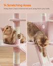 Large Multi-Level Cat Tree – Wood – Jelly Pink – 13 Scratching Posts