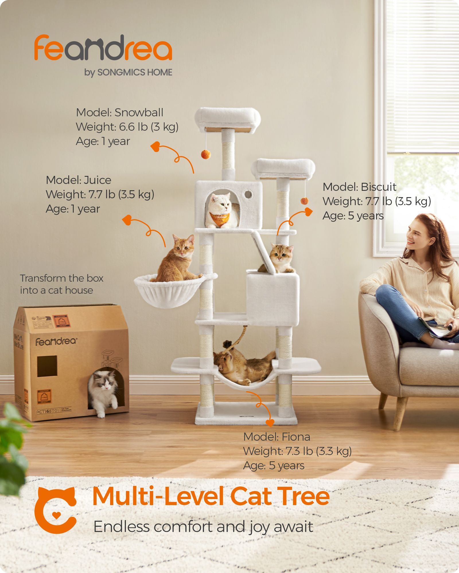 Cat Tree – Engineered Wood – Cream White – 168 cm Tall with 13 Scratching Posts