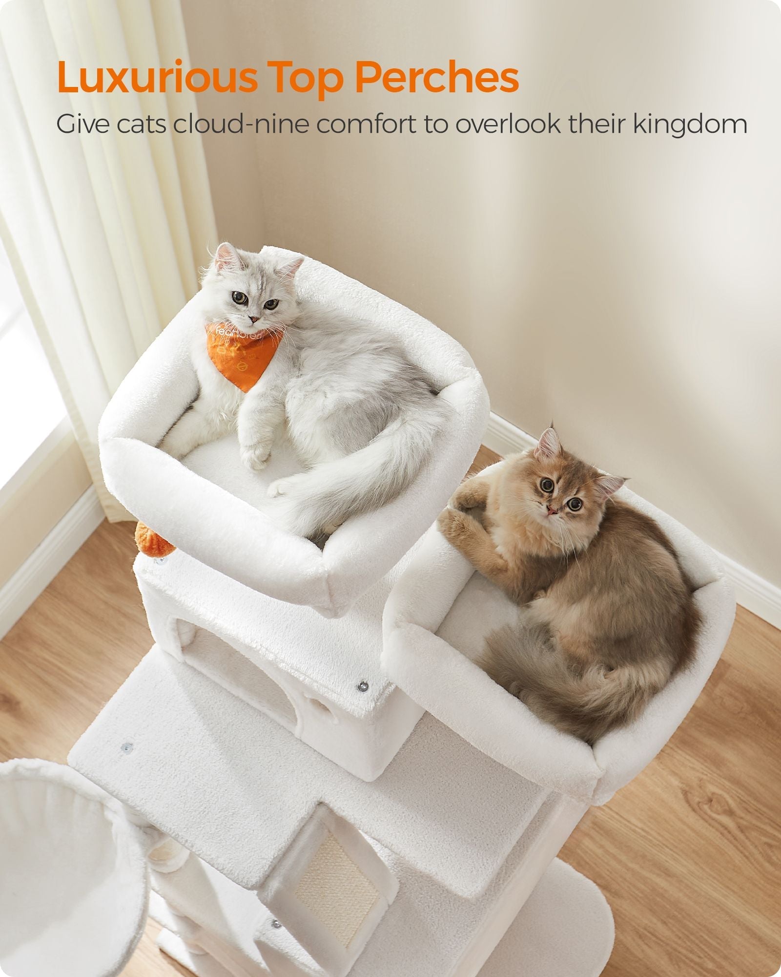 Cat Tree – Engineered Wood – Cream White – 168 cm Tall with 13 Scratching Posts