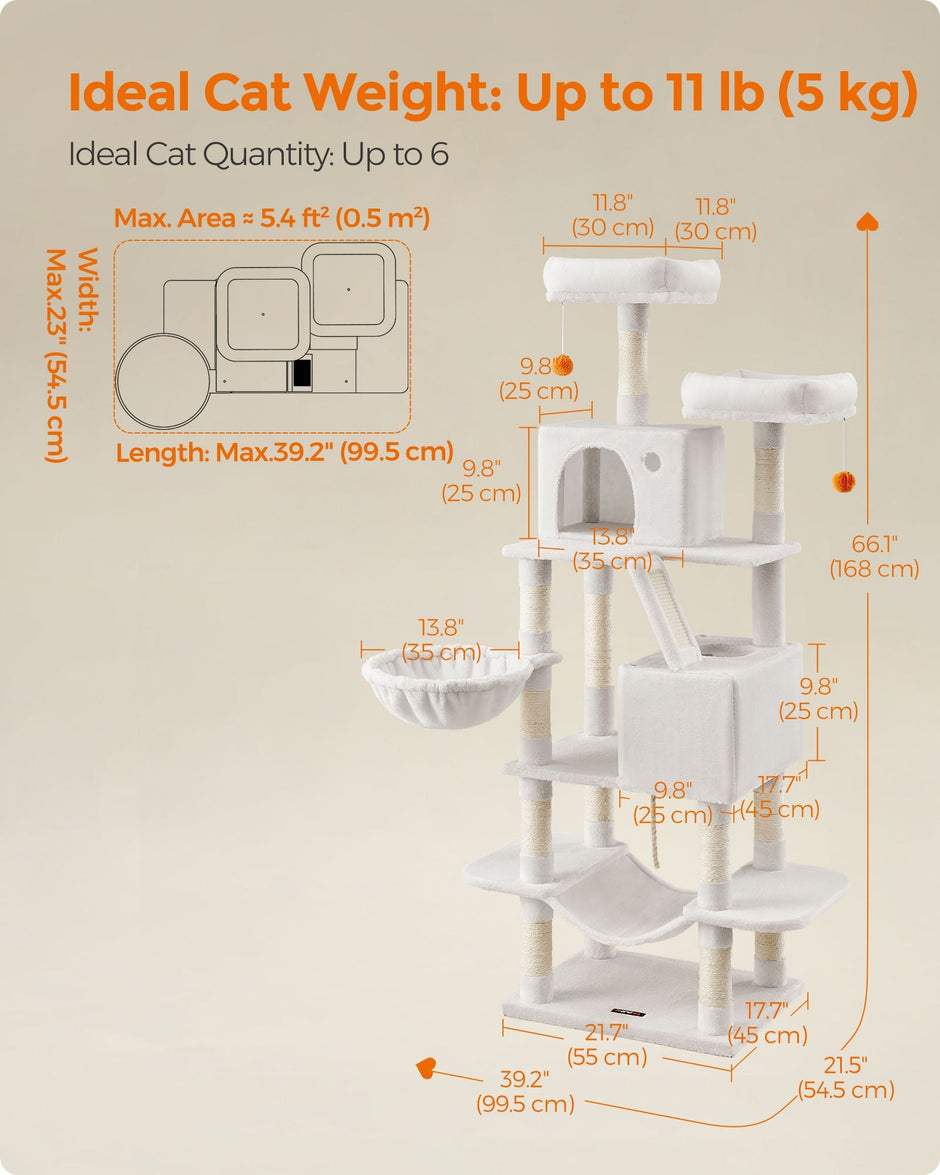 Cat Tree – Engineered Wood – Cream White – 168 cm Tall with 13 Scratching Posts