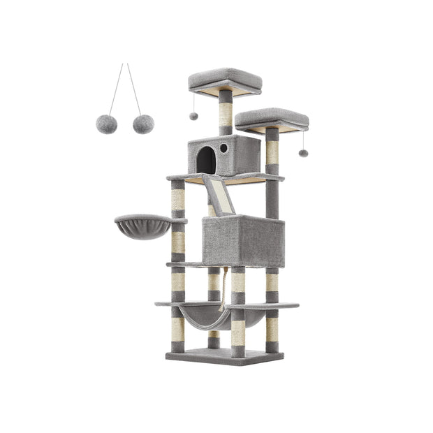 Cat Tree – Engineered Wood – Cream White – 168 cm Tall with 13 Scratching Posts
