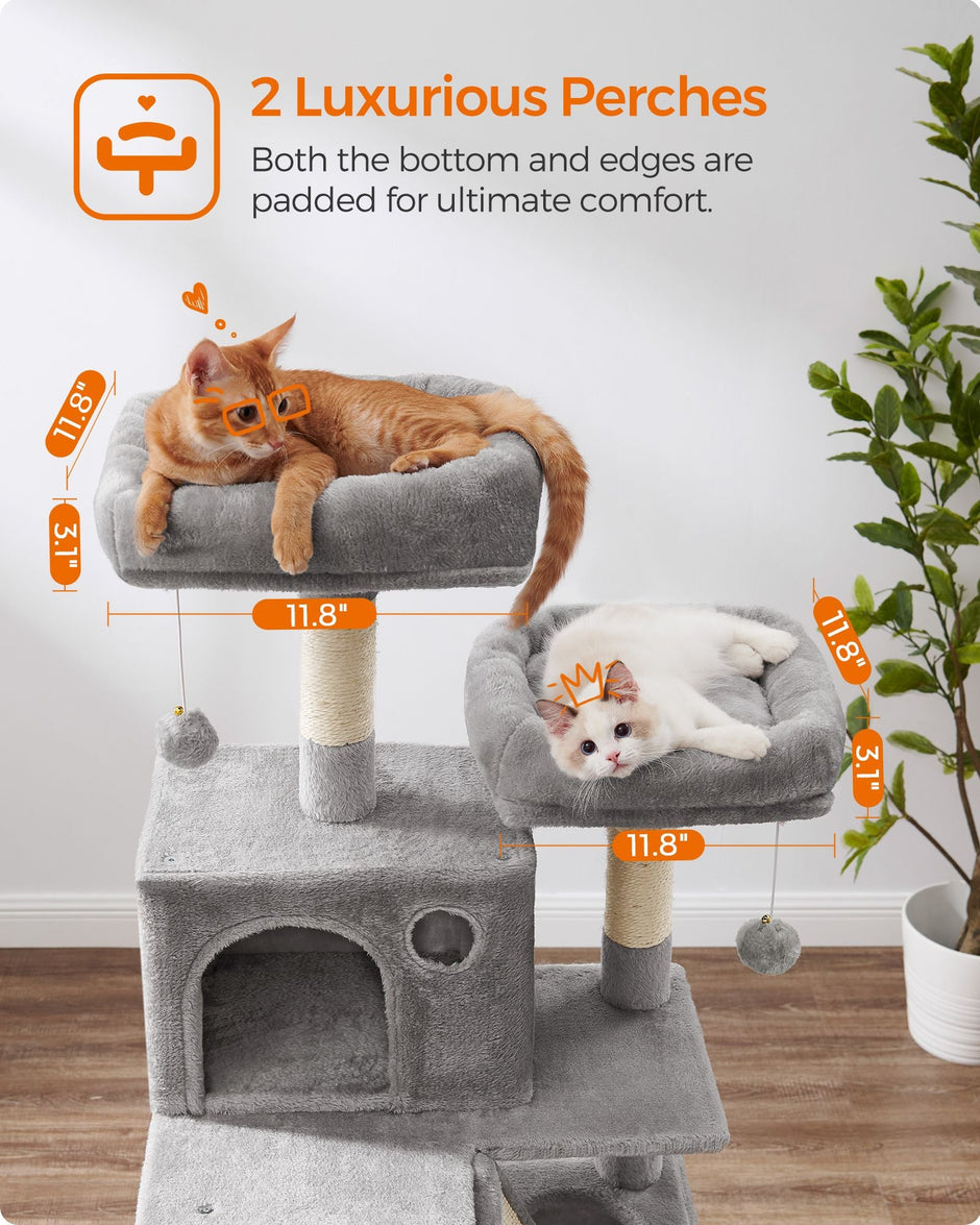 Cat Tree – Wood – Light Grey – 168 cm Tall with 13 Scratching Posts