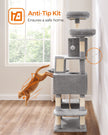 Cat Tree – Wood – Light Grey – 168 cm Tall with 13 Scratching Posts