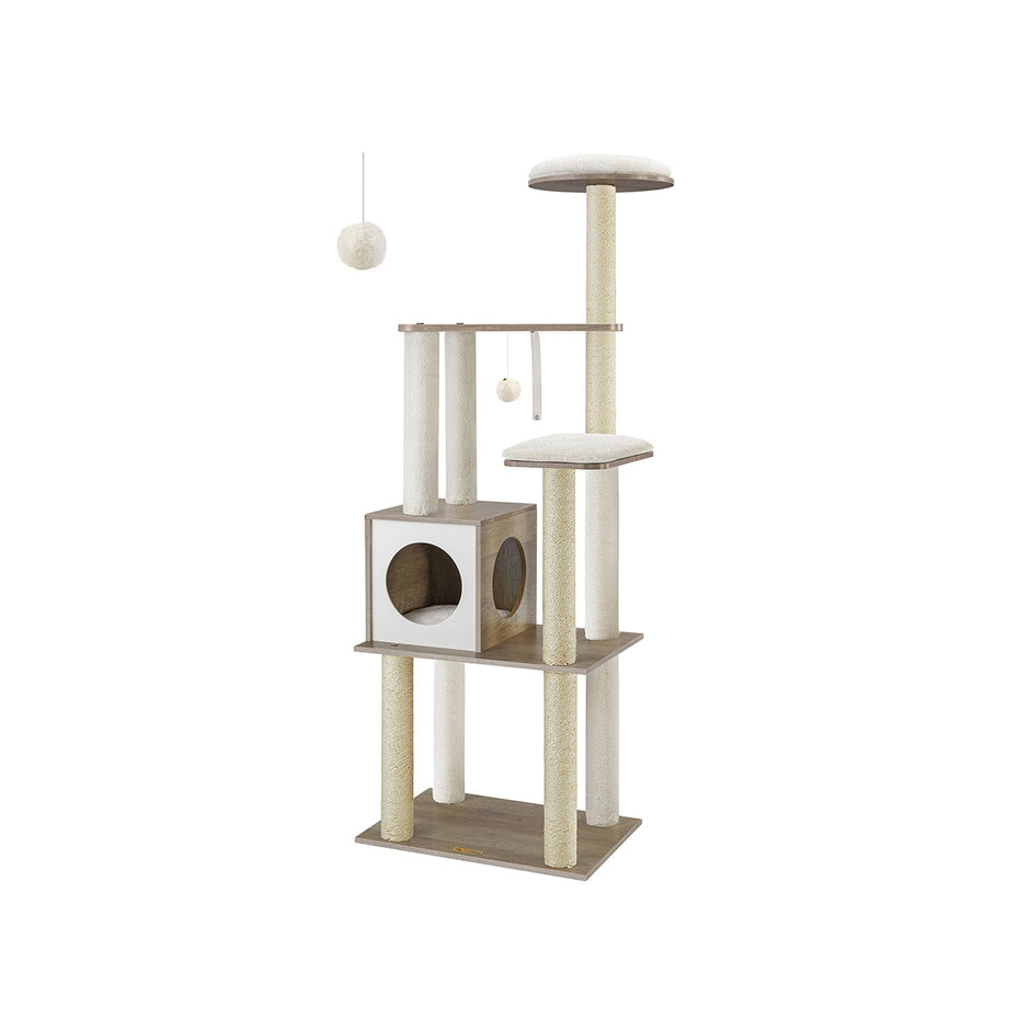 Cat Tower – Wooden – Natural – Scratching Posts with Padded Perches