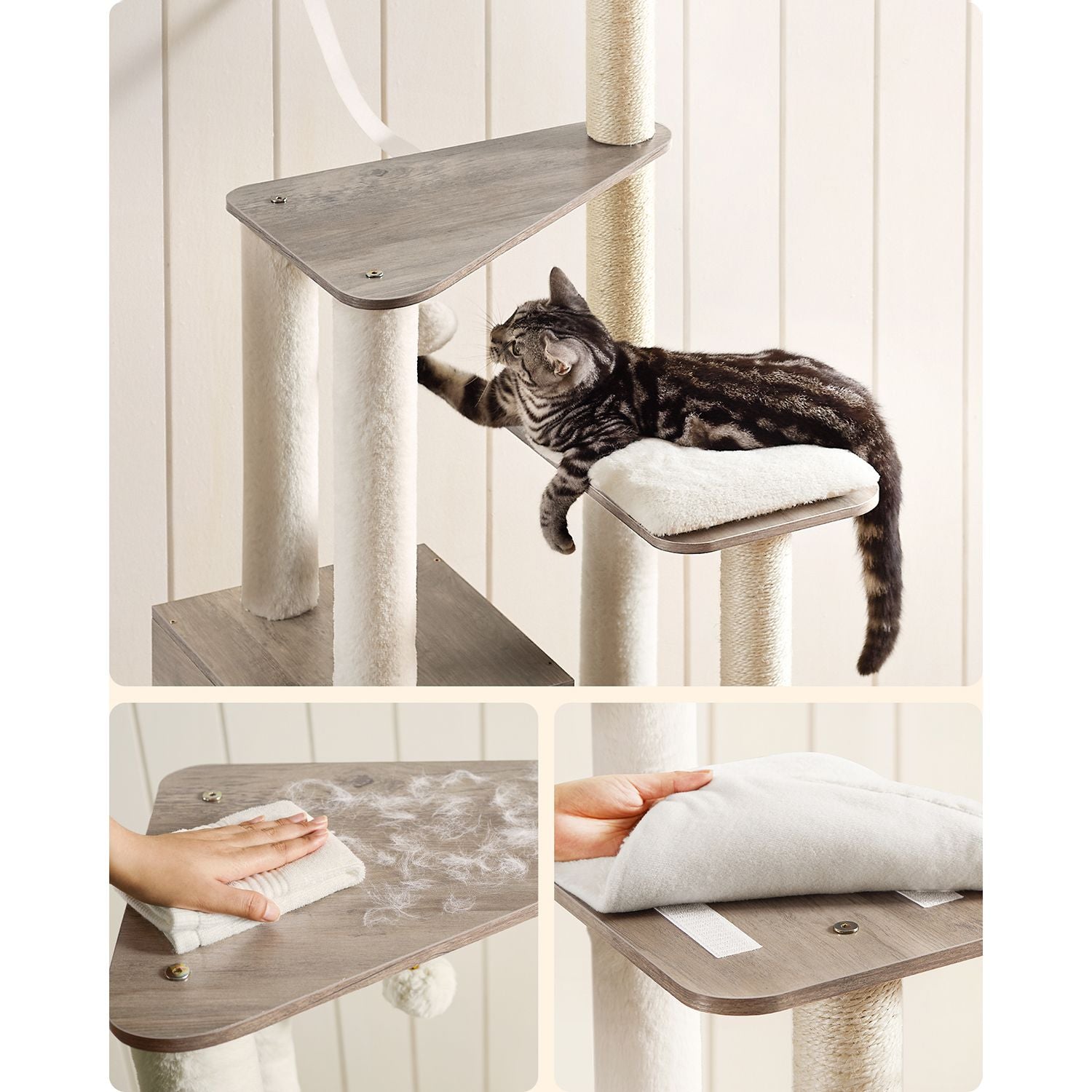 Cat Tower – Wooden – Natural – Scratching Posts with Padded Perches