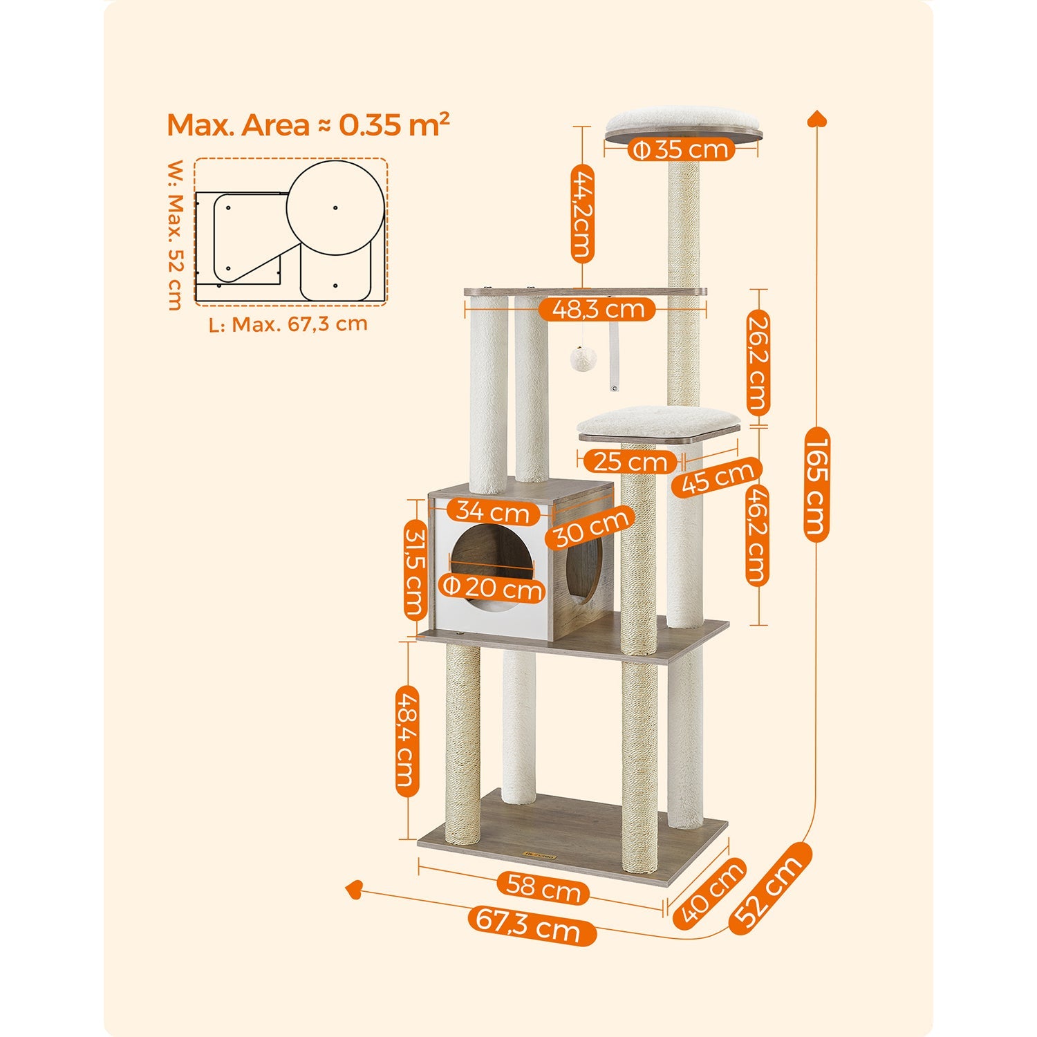 Cat Tower – Wooden – Natural – Scratching Posts with Padded Perches