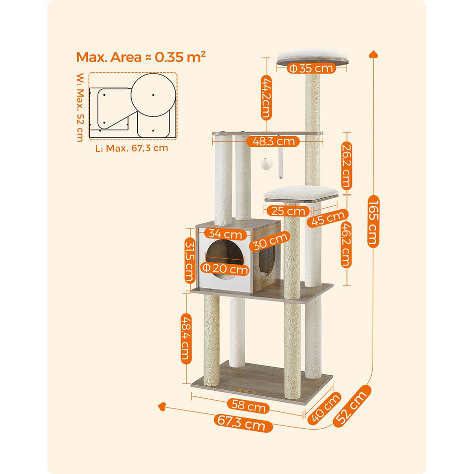 Cat Tower – Wooden – Natural – Scratching Posts with Padded Perches